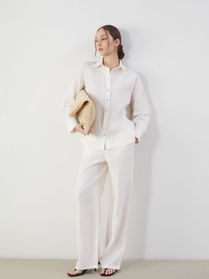 Lc Waikiki Yeni Sezon Beli Lastikli %100 Keten Kadın Pantolon