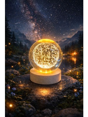 PremiumPort Parlak Kristal Yıldız Küresi LED Gece Lambası, Dekoratif Masa Işığı