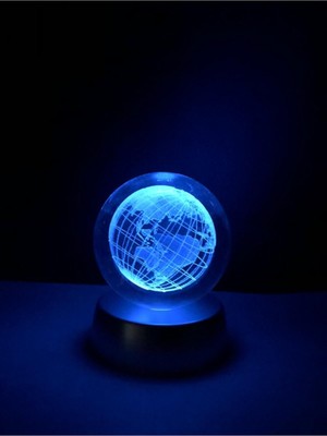 PremiumPort Dünya Temalı 3D LED Işıklı Cam Küre ve Kar Tanesi Kolye Seti