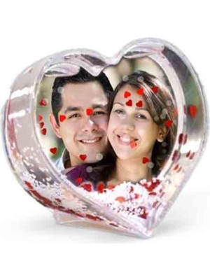 PremiumPort Şık Kalp Tasarımlı Kar Küresi ve Fotoğraf Çerçevesi Seti