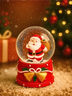 PremiumPort 2026 Yılbaşı LED Işıklı Hediye Torbalı Noel Baba ve Kar Küresi Dekoru