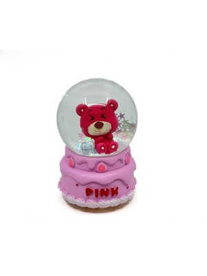 PremiumPort Işıklı Kar Küresi Pembe Ayıcık, Hediye Paketi, 7 cm