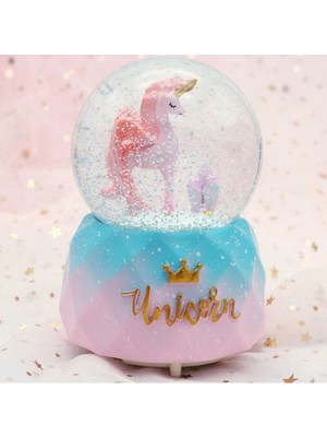 PremiumPort Orta Boy Işıklı Müzikli Unicorn Kar Küresi, Pembe, Hediye Seçeneği