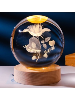 PremiumPort I Love You Tasarımlı Dekoratif Işıklı Cam Küre, Ahşap Altlıklı, Büyük Boy