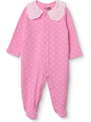 Hellobaby Hellobaby Kız Bebek Patikli Tulum Puantiyeli Çıtçıtlı Dantel Yaka Uzun Paça Uzun Kol