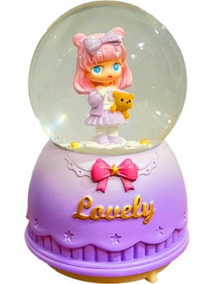 PremiumPort Sevimli Kız Temalı Kar Küresi, Işıklı ve Pilli, Tatlı Dekorasyon Parçası