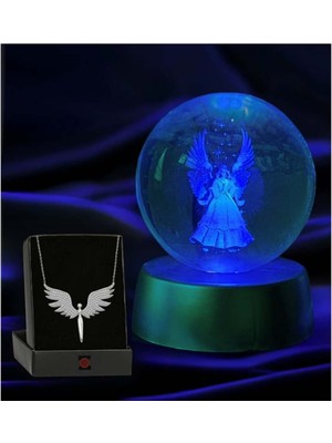 PremiumPort Renk Değiştiren LED Işıklı Melek Kristal Top ve Gümüş Kolye