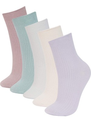 DeFacto Kadın Rahat Lastikli 5'li Pamuklu Soket Çorap E2060AXNS
