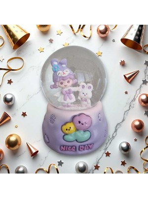 PremiumPort Işıklı Müzikli Tavşan ve Kız Cam Kar Küresi Orta Boy