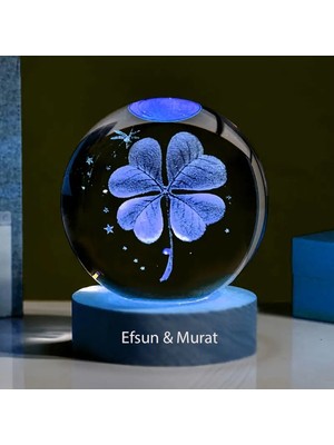 PremiumPort Kişiye Özel Ahşap 4 Yapraklı Yonca Cam Şans Küresi 6cm