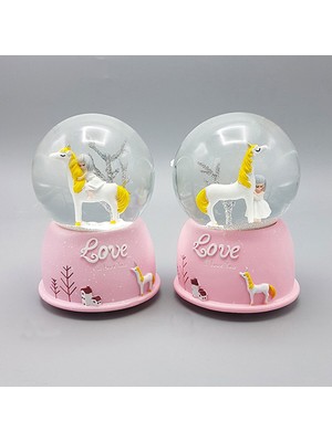 PremiumPort Sevimli Atlı Kız Temalı Mini Işıklı Kar Küresi, Hediye ve Dekorasyon