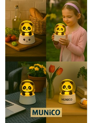 PremiumPort Sevimli Panda Kar Küresi, 6.5 Cm, Işıklı, Simli, Masa Üstü Dekorasyon