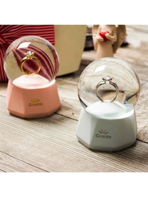 PremiumPort Işıklı Küçük Boy Kar Küresi, Tektaş Yüzük Teması, Mavi Renk