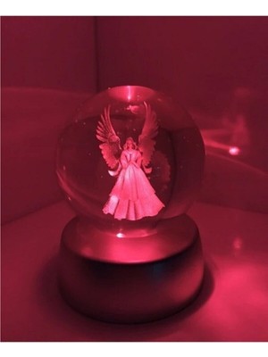PremiumPort Sevgililer Günü Için Melek Figürlü Cam Küre LED Işıklı Standlı