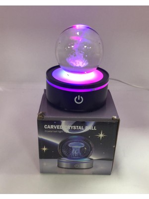 PremiumPort 3D Lazer Işlemeli Rgb Işıklı Kristal Küre Gece Lambası, Şık ve Renkli Atmosfer