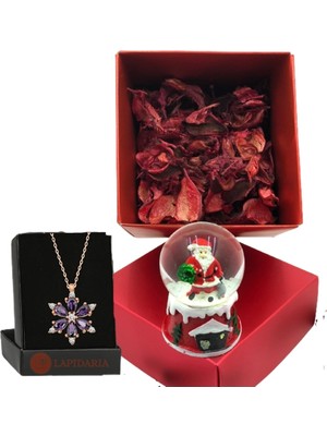 PremiumPort Yılbaşı Temalı Işıklı Kar Küresi ve Lotus Kolye Hediye Kutusu