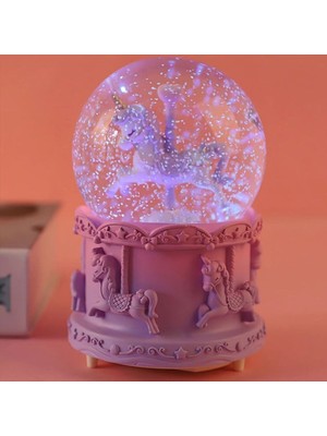 PremiumPort Müzikli ve Işıklı At Figürlü Kar Küresi ile Çocuk Odası Için Masalsı Atmosfer