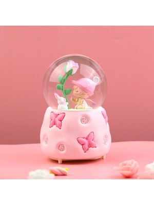 PremiumPort Çocuklar Için Pembe Kar Küresi, Işıklı ve Müzikli Orta Boy