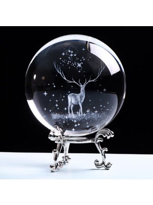 PremiumPort 3D Gümüş Ayaklı Geyik Tasarımlı Dekoratif Cam Küre