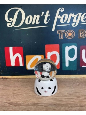 PremiumPort LED Işıklı Mini Kar Küresi 7cm - Sevimli Panda Dekoratif Biblo