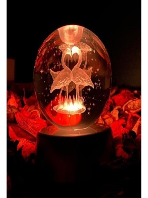 PremiumPort Romantik Flamingo Işıklı Cam Küre, Sevgiliye Özel Hediye 6 cm