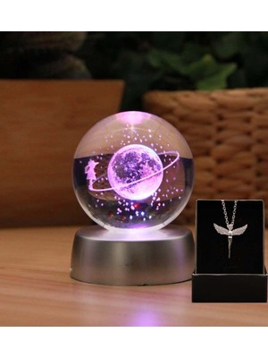 PremiumPort Kişiye Özel Gezegen Galaksi Satürn Kız Kolyeleri, Işıklı ve Hediyelik