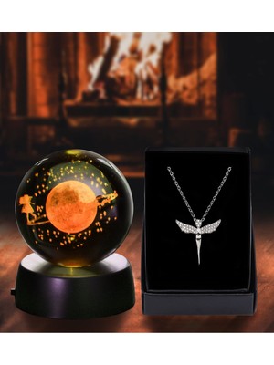 PremiumPort Kişiye Özel 3D Samanyolu Temalı Satürn Kız Cam Küre ve Melek Kolye Seti