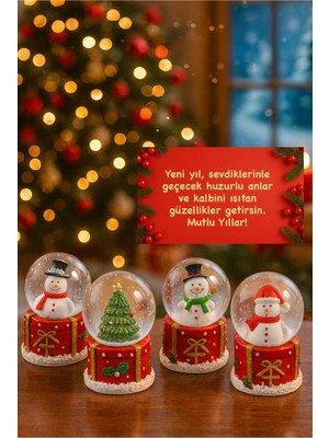PremiumPort Yılbaşı Temalı Noel Baba ve Kardan Adam Dekoratif Mini Kar Küresi 6 cm