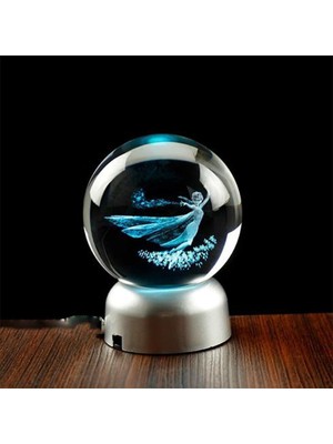 PremiumPort Renk Değişen Elsa Temalı Işıklı Cam Küre 8cm x 6cm, Şık Dekorasyon Parçası