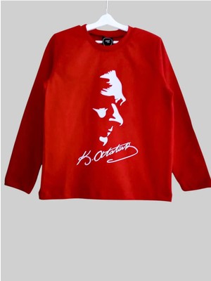 Geef Kids Atatürk Baskılı Kırmızı Uzun Kollu T_shırt