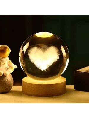 PremiumPort 3D Kalpli LED Işıklı Ahşap Standlı Kristal Cam Küre