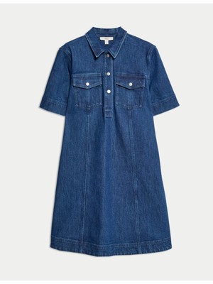Marks & Spencer Pamuk Karışımlı Mini Gömlek Elbise