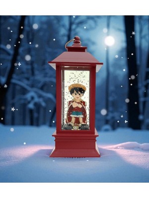 PremiumPort Işıklı Luffy Figürlü Kırmızı Fener ve Kar Küresi, One Piece Temalı