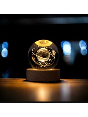 PremiumPort 3D Kristal Cam Küre Gece Lambası, Ahşap Soketli, Led, Çocuklar Için Harika Hediye