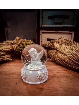 PremiumPort Kişiye Özel Işıklı Beyaz Melek Kar Küresi, Anneler Günü Hediyesi