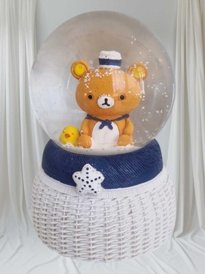 PremiumPort Işıklı Müzikli Denizci Ayıcık Cam Kar Küresi Orta Boy