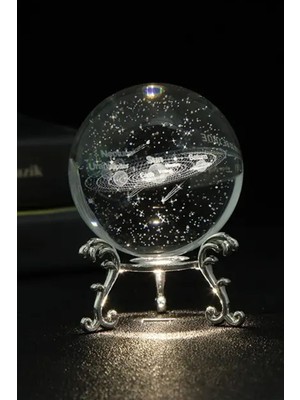 PremiumPort Parlak Kristal Top Uzay Serisi Ev Dekoratif Model, Metal Ayaklı, Hediye