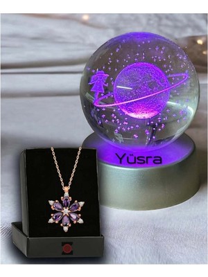 PremiumPort Renk Değiştiren LED Işıklı Cam Satürn Kız Küre Dolunay Lamba Kristal Top