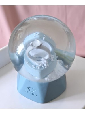 PremiumPort Mavi Kervanim Tek Taş Pırlanta Yüzüklü Işıklı Küçük Boy Kar Küresi