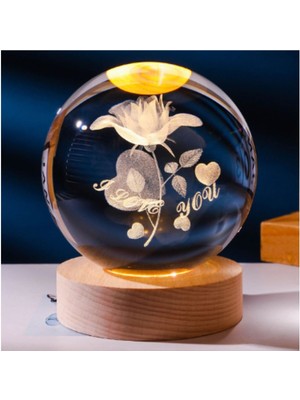 PremiumPort I Love You Gül Tasarımlı Renk Değişen Cam Küre Işıklı Dekor