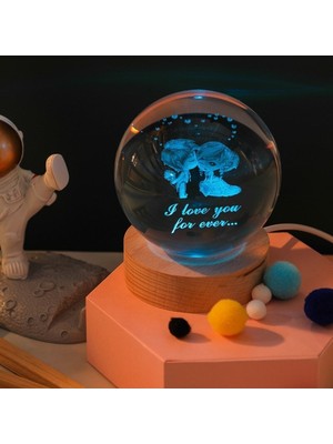 PremiumPort Ahşap Standlı 3D Aşk Temalı Cam Küre, Dekoratif ve Özel Hediye