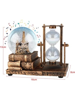 PremiumPort Isme Özel Kar Küresi ve Kum Saati Dekoratif Biblo, Eiffel Kulesi Tasarımı