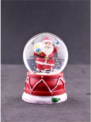 PremiumPort Mini Işıklı Noel Baba Hediye Torbası ve Kar Küresi, 6.5 cm