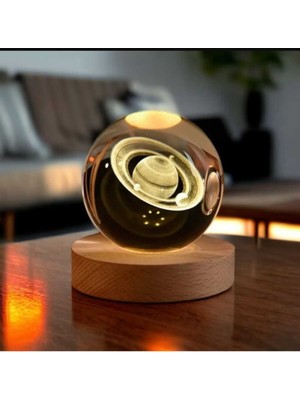 PremiumPort 3D Kristal Cam Küre Gece Lambası, Ahşap Soketli, Led, Harika Hediye