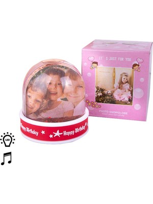 PremiumPort Müzikli LED Işıklı Happy Birthday Kar Küresi ve Fotoğraf Çerçevesi