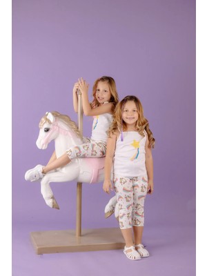 Geef Kids Kız Çocuk 2 Li Takım Yıldız Baskılı Askılı Üst Diz Altı Tayt Alt