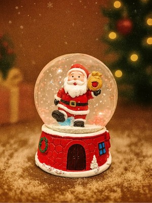 PremiumPort Yılbaşı Temalı 9 cm Kar Küresi ve Noel Baba Süsü, LED Işıklı, Yeni Yıl Dekoru