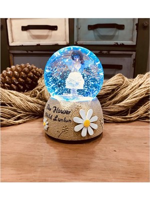 PremiumPort Işıklı ve Müzikli Flüt Çalan Kız Temalı Orta Boy Kar Küresi