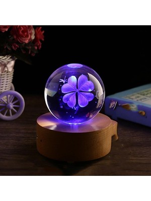 PremiumPort Işıklı Ahşap Yonca Temalı Cam Küre 6 Cm, Doğal ve Şık Dekorasyon Ürünü