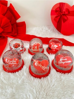 PremiumPort Parlak Simli Büyük Boy Kar Küresi, Aşk Yazılı Dekoratif Hediye